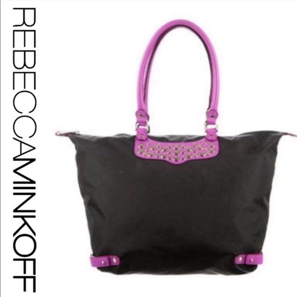 Rebecca Minkoff purple travel nylon tote withstuds